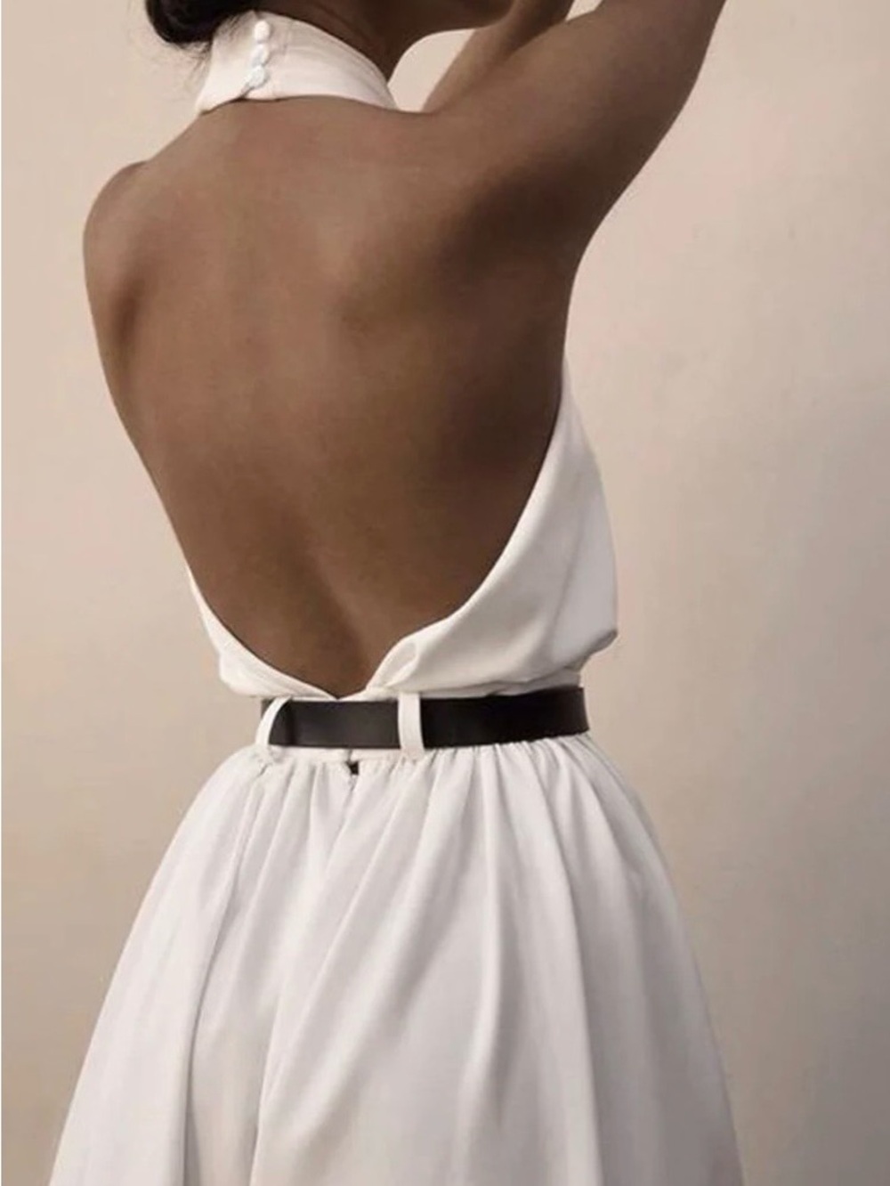Commense Ivory Halter Cutout Wide-Leg Jumpsuit with Belt - Picture 4 of 9